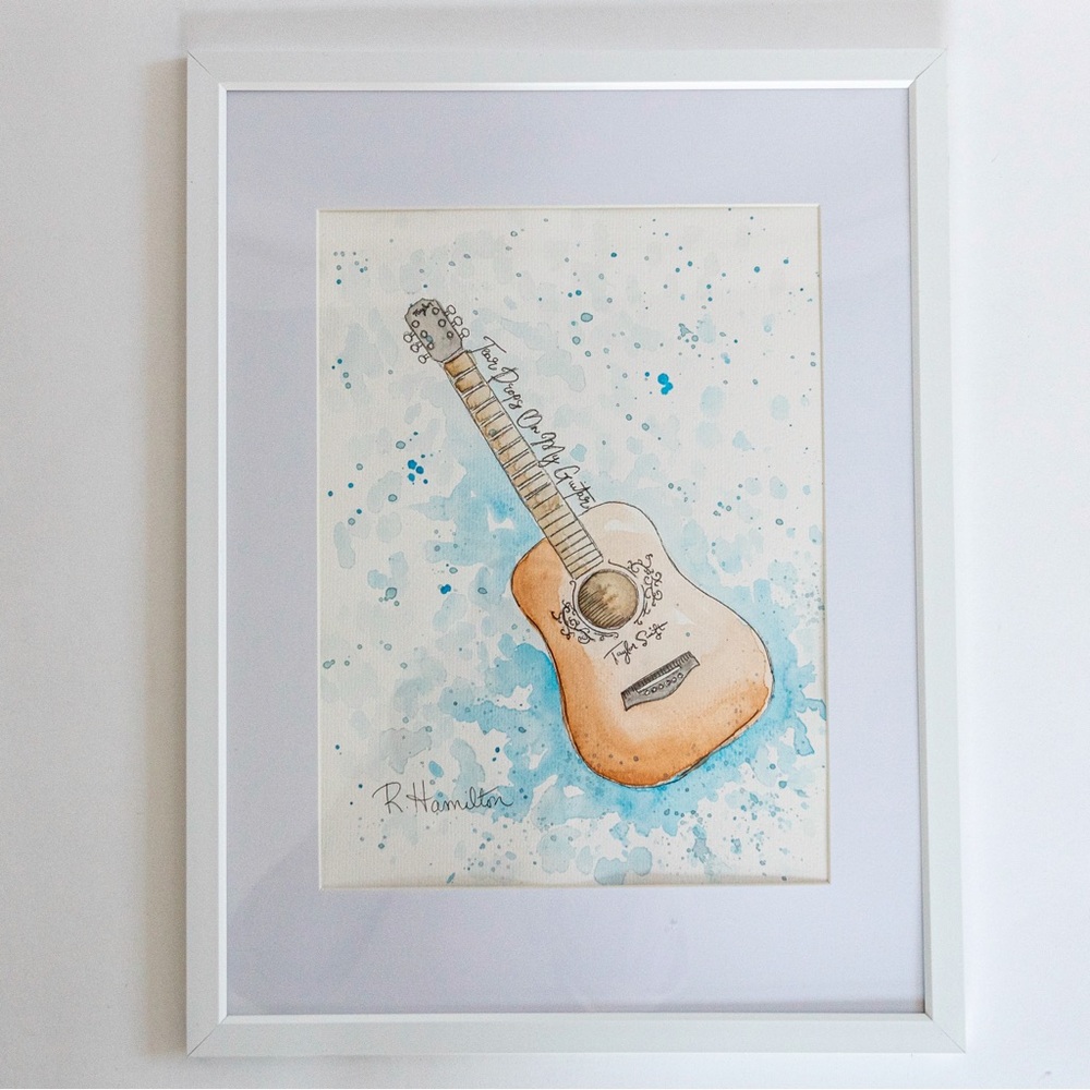 Taylor Swift Inspired Watercolor Guitar Painting Art